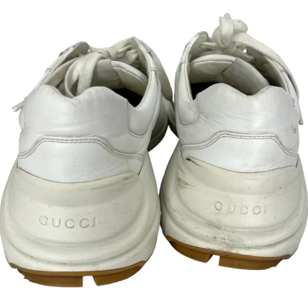 $890 Gucci Worldwide White Leather Rython Platform Sneakers Mens 8 W 9.5/10